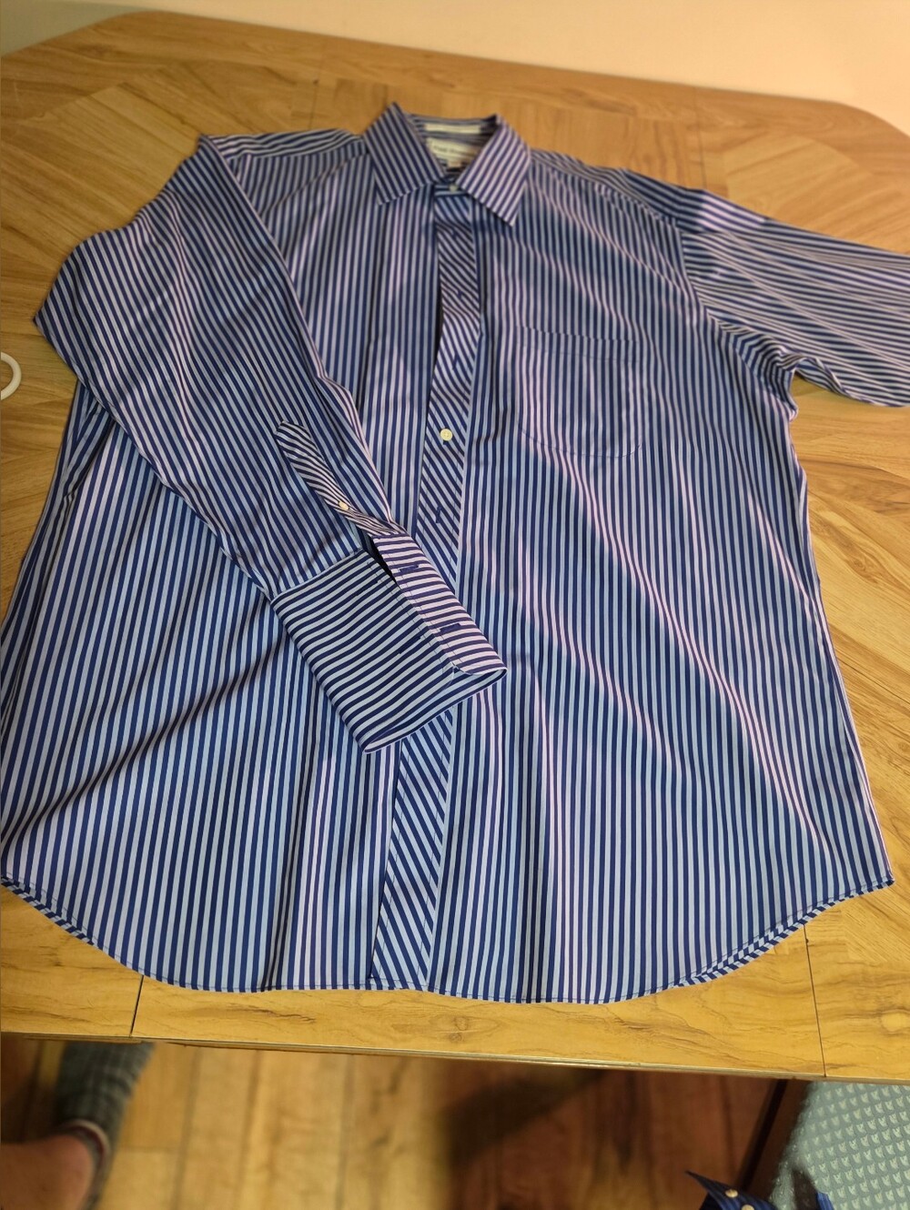 Paul Fredrick Navy and White Vertical Stripe Dress Shirt - Formal/Cuff Links